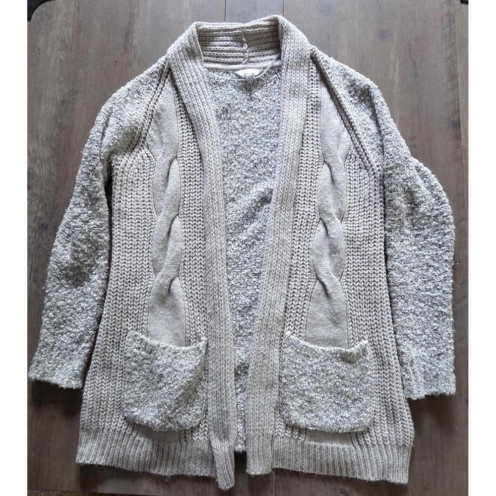 Candie's Soft Gray Open Front Cable Knit Cardigan Sweater Women M